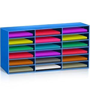 Fuutreo Construction Paper Storage, Teacher Mailbox for Classroom, Back to School Literature Sorter, Sturdy Cardboard Paper Organizer for Home Office(27.6 x 14.2 x 12.4 Inches,Blue)