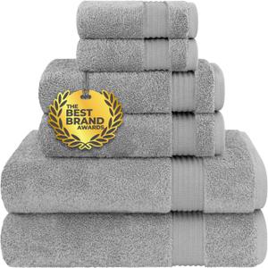 Cotton Paradise 6 Piece Towel Set 100% Cotton Soft Absorbent Turkish Towels for Bathroom 2 Bath Towels 2 Hand Towels 2 Washcloths Light Gray Towel Set