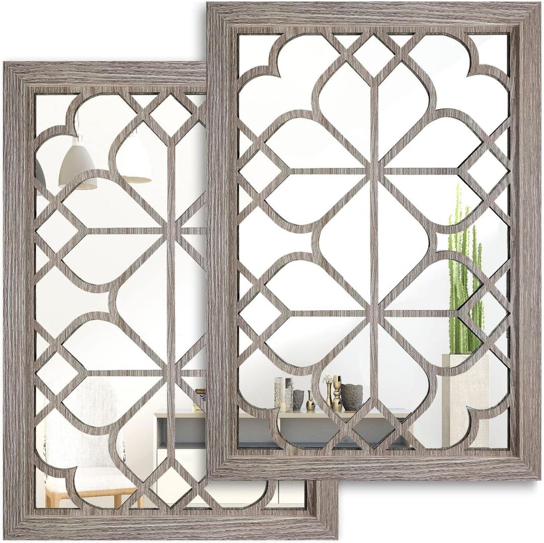 Wocred Set of 2 Rectangular Wall Mirror, Gorgeous Rustic Farmhouse Accent Mirror, Barn Wood Color Entry Mirror for Bathroom Renovation, Bedrooms, Living Rooms and More(11x15) (11x15 inch, Barn Wood Square)