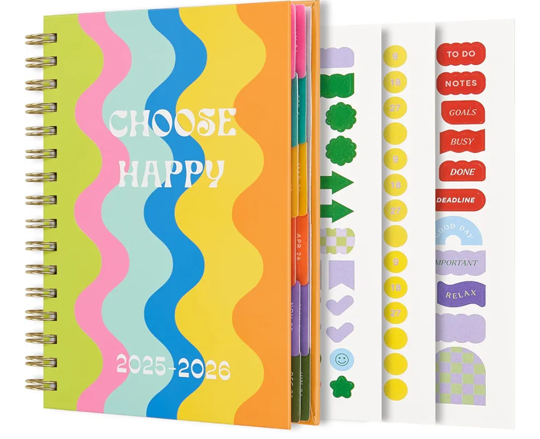 Pack of 2, And Per Se Student Planner 2025-2026, Academic Planner July 2025 - June 2026, 8.5" × 6.2", Weekly & Monthly Lesson Plan for Students with Colorful Tabs & Stickers (Joyful Wave)