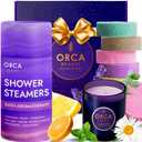 8-Pcs Shower Steamers Aromatherapy & Scented Candle - Birthday Self Care Relaxation Gifts for Women, Pampering Shower Bombs Aromatherapy, Spa Day Essentials, Christmas Purple Gift Bundle