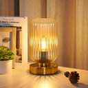 LightRound Table Lamp for Bedroom, Cordless Small Bedside Lamp, Touch Dimmable Rechargeable Lamp Battery Operated with Amber Glass Shades for Night Stands, Living Room, Desk, Bulb Included