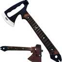 Rtek Tactical Axe & Hatchet with Leather Sheath  Full Tang Stainless Steel, Wood Handle  Camping, Survival, Bushcraft Multi-Tool with Hammer, Spike, Nail Puller (12", 14", 19") (RT 1202-14 Inch)