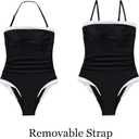 SUUKSESS Women One Piece Tummy Control Swimsuit Strapless Bandeau Bathing Suit (Black, XL)