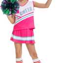 Cheerleader Costume for Girls, Cheer Uniform Dress Up Outfit with Accessories (XL)