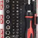 Amazon Basics Magnetic Ratcheting Wrench and Electronics Precision Screwdriver Tool Set, 73-Piece, with Carry Case for Household Repair, Small Jobs, Eyeglasses, Black/Red/Silver