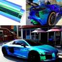 Holographic Rainbow Chrome Car Adhesive Vinyl Wrap Gloss Decal Sticker Film Sheet Air Bubble Free DIY Vinyl (2ft x 4.5ft, Peacock Blue)