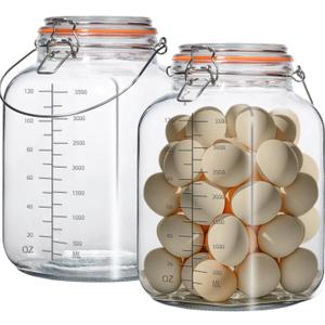 2 Pack 1 Gallon Glass Jar with Airtight Lids,Super Wide Mouth Large Mason Jars 128 oz,Glass Gallon Jugs Storage Container for Sun Tea,Kombucha,Storing,Canning