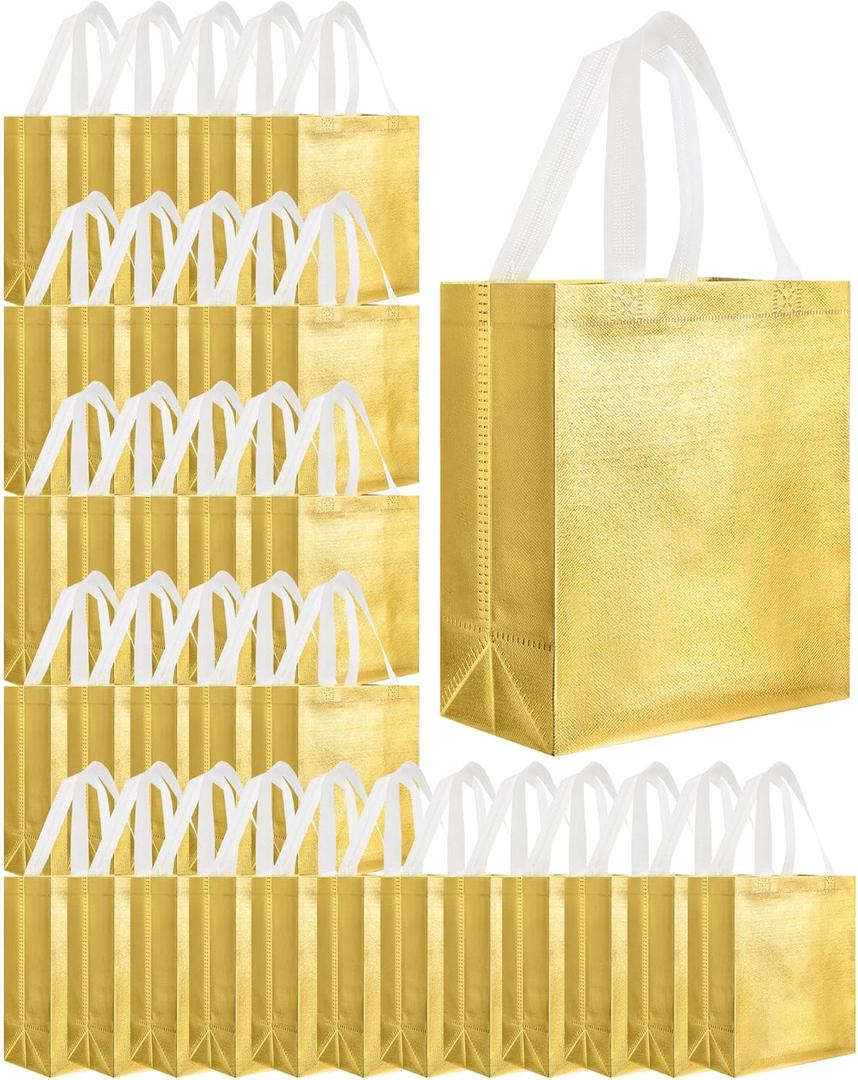 Eccliy 80 Pieces Gift Bags Set Glossy Reusable Tote with Handles Grocery Bags Bulk for Wedding, Bachelorette Party, Christmas(Medium,Gold) (1 Count (Pack of 80))