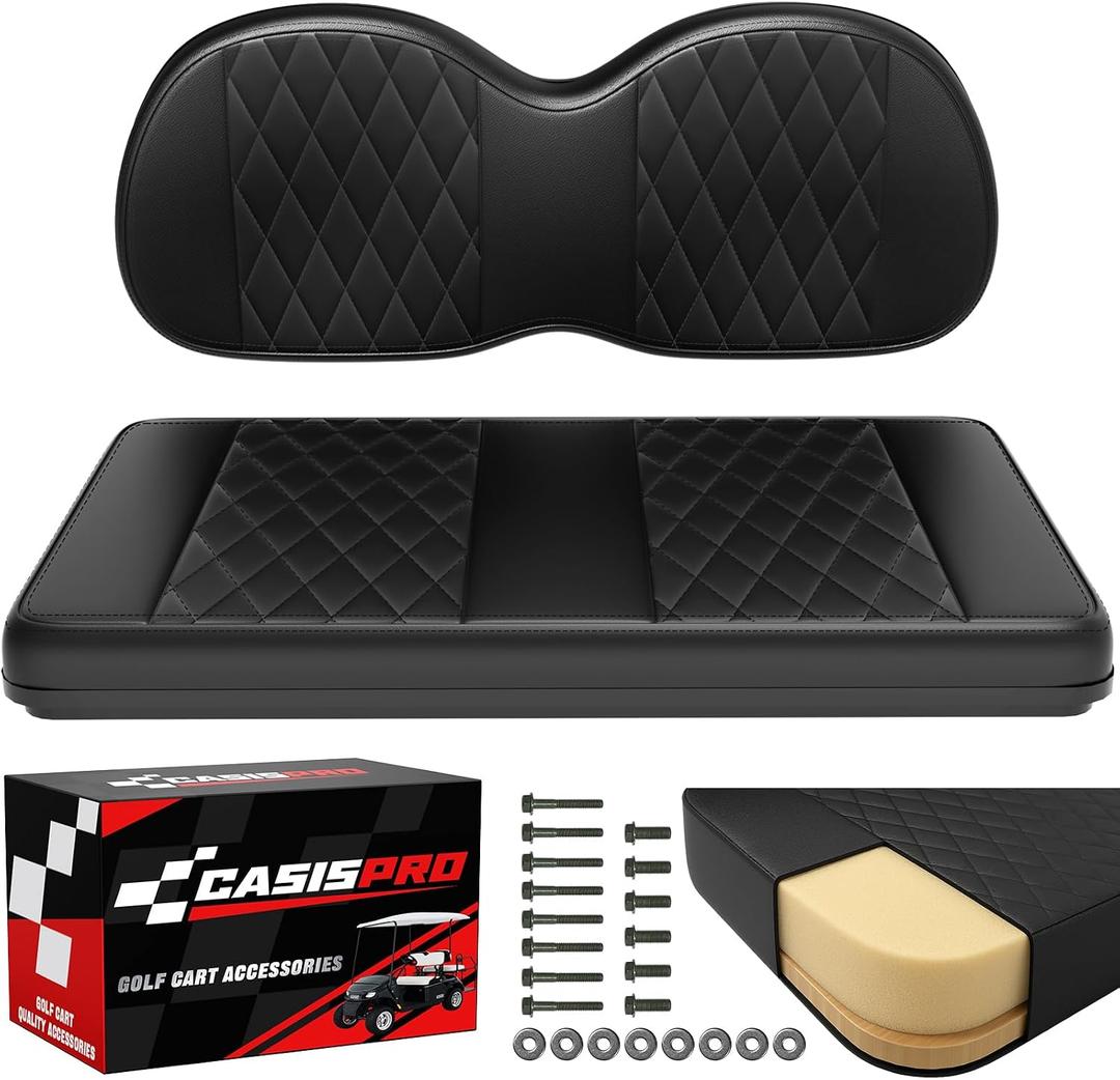 Premium Golf Cart Front Seat Replacement Cushion for Club Car Precedent, Club Car Seat Cushion Assembly Kit - Bottom Cushion & Backrest, Black (Without Armrest)
