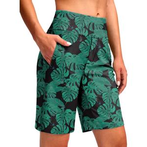 Viodia Women's 9" Long Swim Shorts Modest Swimsuits Bathing Suit Knee Length Bermuda Board Shorts for Women with Pocket (Green, XXXL)