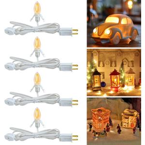 FUTIME Set of 4 Accessory Cord with One Led Light Bulb 6Ft Blow Mold Light IndoorString Lights, C7 Lamp with Spare Fuse for Halloween and Christmas Decorations, Craft Village House Decoration