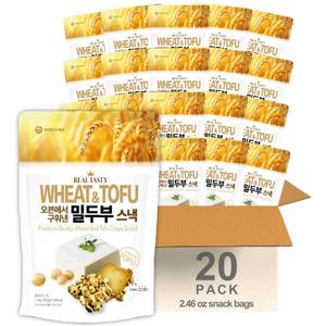 Mammos Premium Quality Wheat and Tofu Crispy Snack - Korean Savory Snack, Oven-Baked, Made with Tofu, 6.7g Protein per Bag, Only 110 Calories per Serving, 2.47 oz per Bag (Pack of 20)
