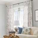 Floral Linen Curtains - 100 Inch Length for Living Room & Bedroom, Botanical Patterned, Burlap Textured, Rustic Farmhouse, Shabby Chic, Extra Long Drapes