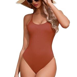Narecte One Piece Bathing Suit for Women Ribbed One Piece Swimsuit Tummy Control 2024 Womens Sexy Swim Suit Swimwear Red M