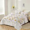 Dinjoy Quilt Set Full Size Yellow, Floral Bedspreads 3 Pieces Reversible Quilts Bedding Set Microfiber Lightweight Bedspread Coverlet Farmhouse Set for Women Girls 78"x90"