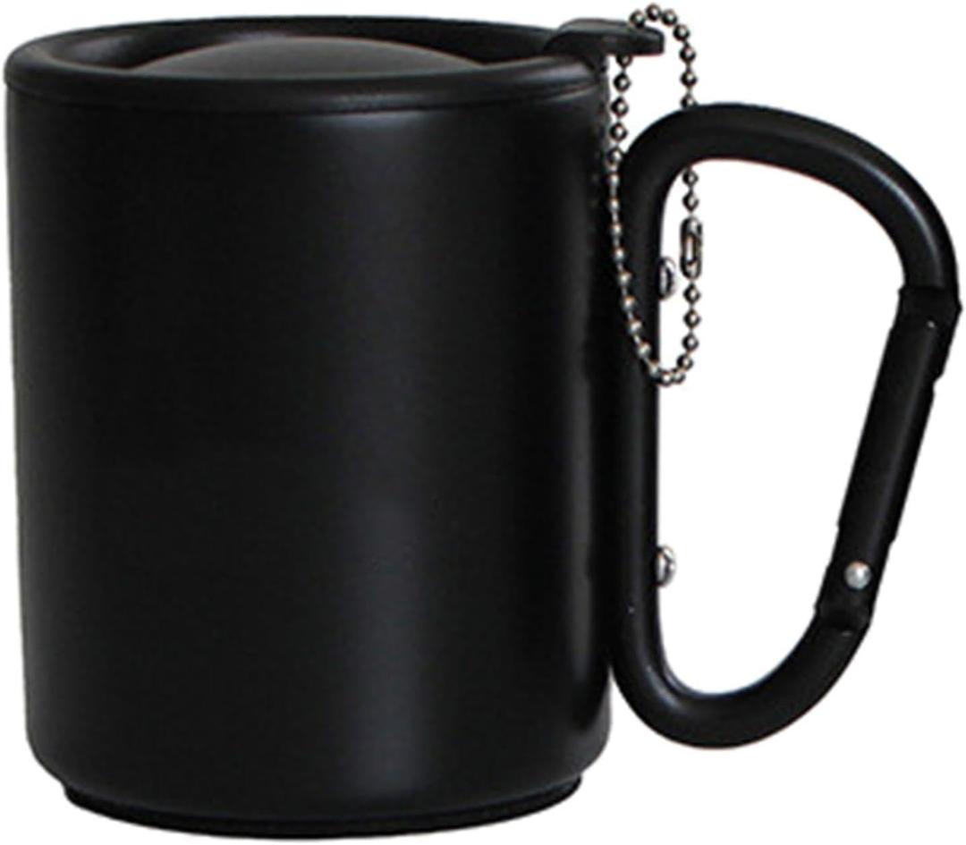 Portable Carabiner Coffee Mug with Lid Insulated Travel Mug Lightweight Camping Cup with Handle for Outdoor Hiking Travel Beverage Hot Cold Drink Container (Black, 300, ml/min)