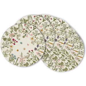 Artoid Mode Antique Herbs Wild Flowers Spring Round Placemats Set of 6, 14 Inch Summer Round Table Mats for Dining Decoration