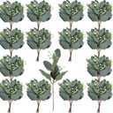 64 PCS Artificial Greenery Stems,Silver Dollar Eucalyptus Stems with 384 Eucalyptus Leaves White Seed Branches for Flower Arrangements,Wedding Bouquets