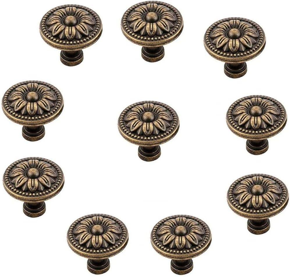 Pull Handle Metal Flower Shape Cabinet Drawer Door Knob Bronze Tone (Pack of 10)