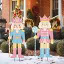 Pinkunn 2 Pcs Pastel Christmas Nutcracker Yard Stake Candy Cane Metal 3D Outdoor Christmas Decorations Xmas Nutcracker Yard Signs for Xmas Outdoor Garden Lawn Party Decor