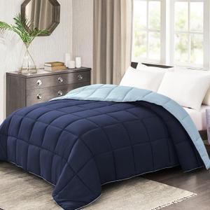 Homelike Moment Comforters Queen Size - Blue Duvet Insert Down Alternative Bed Queen Comforter, Lightweight Bedding Comforter Full Size Quilted Soft All Season Reversible Navy/Light Blue