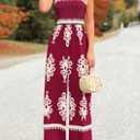 PRETTYGARDEN Women's Summer Boho Jumpsuits One Piece Beach Vacation Outfits Spaghetti Strap Wide Leg Pants Rompers (Wine Red Apricot Floral,XX-Large) (Red, XXL)