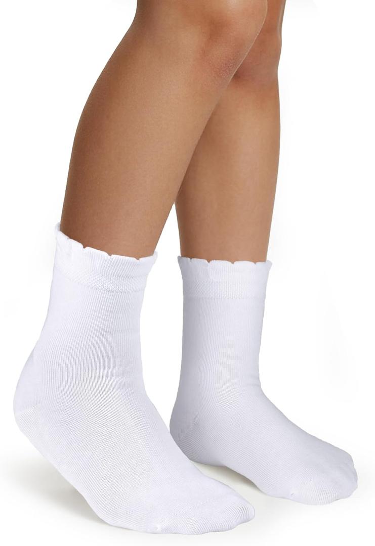 COTTON DAY Girls White Dressy Plain Short Socks Scallop Top 4-6 Years Size S (6)