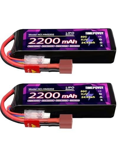 EMEPOVGY 11.1V Lipo Battery Pack 3S 2200mAh 50C with T Plug for FPV Drone Quadcopter RC Airplane Aircraft(2 Packs)