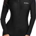 Daci Women Long Sleeve Rash Guard One Piece Boyleg Swimsuit Zipper Surfing Bathing Suit UPF 50+ (Large, Black)