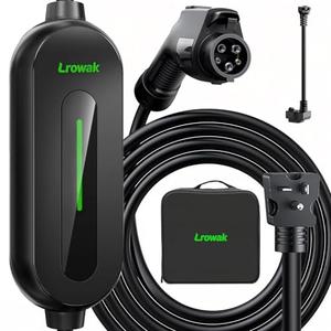 Lrowak Level 1&2 Portable EV Car Charger, 16 Amp 110V-240V, with 21FT Cable NEMA 6-20P Plug NEMA 5-15 Adapter, J1772 Electric Vehicle Charging for All PHEV/EV