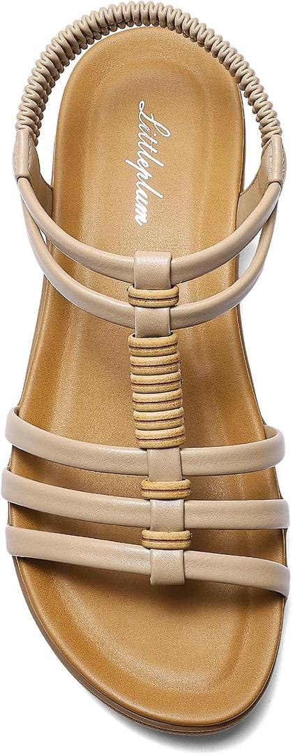 Littleplum Women Flat Sandals Arch Support Handmade Braided Gladiator Sandals Comfy Walking Beach Ankle Elastic Summer Shoes (Beige) 8