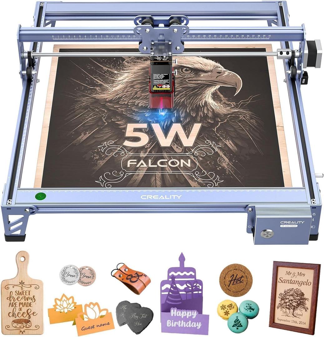 Creality Falcon 5W Laser Engraver Machine, 72w High Precision 0.06mm Laser Cutter and Engraving Machine for Wood Leather Acrylic Glass, 10000mm/min, Offline Usage, CNC Laser Engraver