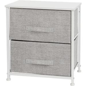 Flash Furniture Harris 2 Drawer Storage Organizer - White Cast Iron Frame and Wood Top - 2 Easy Pull Light Gray Fabric Drawers (White/Gray)