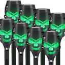 8 Pcs Halloween Solar Flame Lamps, LED Solar Flame Lamps, Dancing and Flickering Flame Torch Lamps, Outdoor Courtyard Waterproof Skull Decoration Lamps (Green)