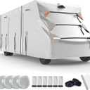 FRUNO Oxford Fabric Class C RV Cover Fits 23'-26' Waterproof Rip-Resistant Anti-UV Motorhome Camper Cover for Winter Snow with 4 Tire Covers and Gutter Covers
