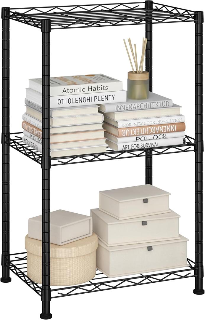HOMEFORT Storage Shelves, 3-Wire Shelving, Metal Shelving Unit Adjustable Storage Shelves Rack for Kitchen, Pantry, Bathroom, Black, 15.7" W x 11.4" D x 30" H
