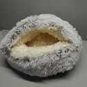 ShinHye Cozy Cat Bed - Round Plush Fluffy Hooded Cave, Indoor/Outdoor, Waterproof & Washable (20x20inch, Coffee)
