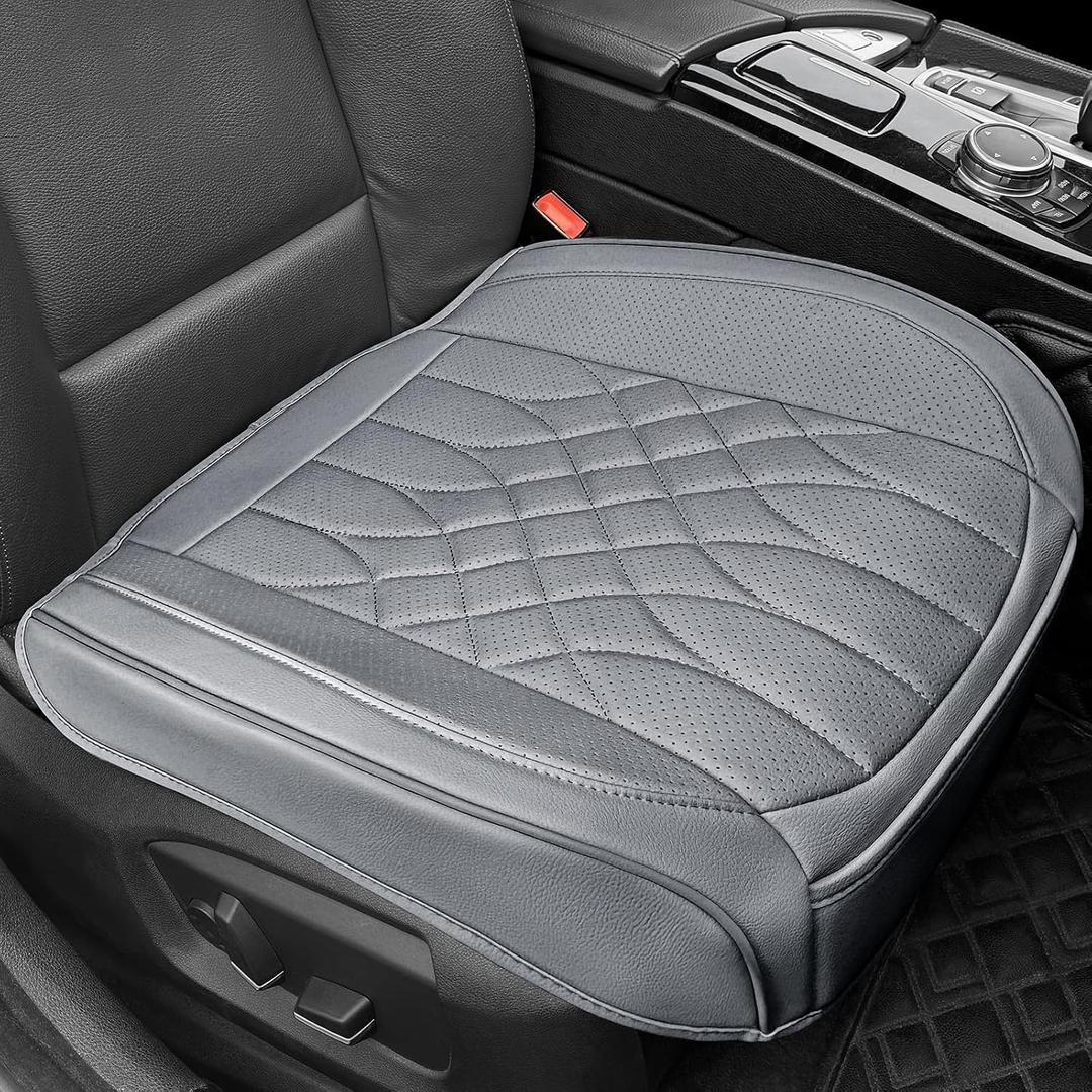 BOPUOVRE 1-Pack Leather Front Car Seat Covers - Bottom Car Seat Covers Fully Wrapped, Non-Slip and Waterproof, Fits Most Vehicles Gray