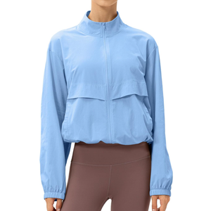 Gacaky Women's Athletic Workout Running Track Full Zip Cropped Jackets UPF 50+ Sun Protection Stand Collar Gym Shirts, L