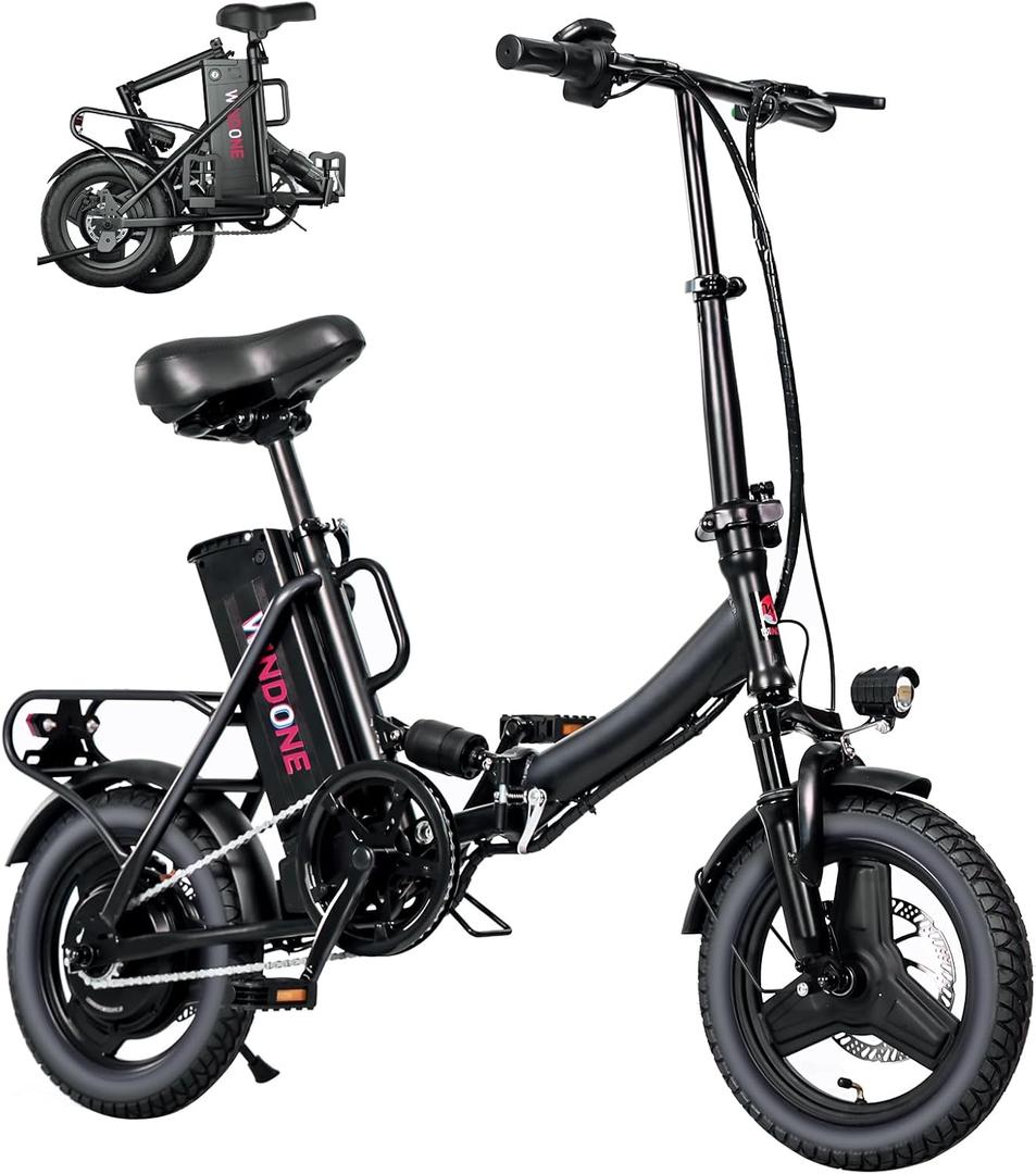 Windone S14 Electric Bike for Adults, Dual Shock Absorbers Ebike, Max 19MPH Speed & 28 Miles Range (PAS), 500W Peak Motor and Lightweight & Portable, 14" Foldable E Bike for Adults and Teens