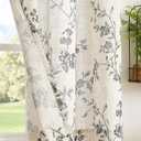 jinchan Floral Kitchen Curtains 45 Inch Linen Tier Curtains Farmhouse Cafe Half Window Drapes for Small Windows Light Filtering Black on Beige for Living Room Bathroom Back Tab 2 Panels