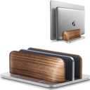 LOXP Vertical Laptop Stand, [Dual Slot Wooden + Aluminum Laptop Holder], Desktop Adjustable MacBook Stand, Adjustable Base, for MacBook Pro/Air, (up to 17.3-inch All laptops) (Silver)