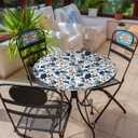 Blue Botanical Round Tablecloth  Fitted Circle Table Cover with Elastic Edge, Waterproof & Washable Polyester Table Cloth for 55" to 66" Indoor/Outdoor Tables (Indigo Garden Berries)