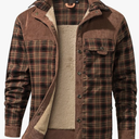 Haellun Men's Long Sleeve Sherpa Lined Shirt Jacket Flannel Plaid Fleece Coats, Large