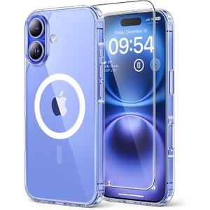 TAURI for iPhone 16 Case, Compatible with MagSafe, with Screen Protectors, Anti-Yellowing Military-Grade Protection, Shockproof Slim Magnetic Phone Case for iPhone 16 6.1", Clear