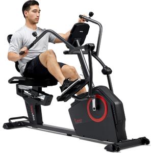 Sunny Health & Fitness Elite Recumbent Cross Trainer & Elliptical Machine with Arm Exercisers for Home Arm/Leg Training, Easy Adjust Seat & Mesh Backrest, Free SunnyFit App Bluetooth Connectivity