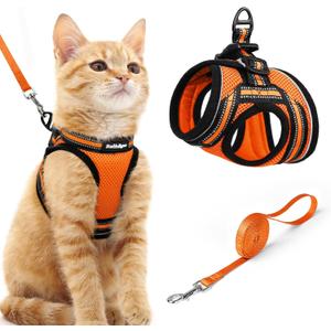 Rabbitgoo Cat Harness and Leash Set for Walking Escape Proof, Adjustable Soft Kittens Vest with Reflective Strip for Cats, Comfortable Outdoor Vest,Light Orange,M