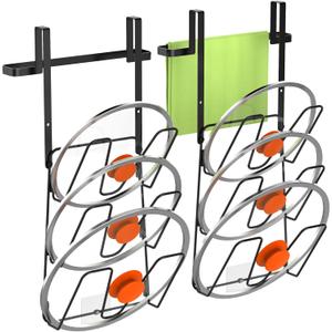 YIGII 2 Pack Pot Lid Organizer for Cabinet, 6-Tier Pot Lid Holder Over Cabinet Door, Pot Lid Rack for Kitchen Cabinet Organizer, Inside the Cabinet Pots and Pan Lid Organizer for Kitchen Storage