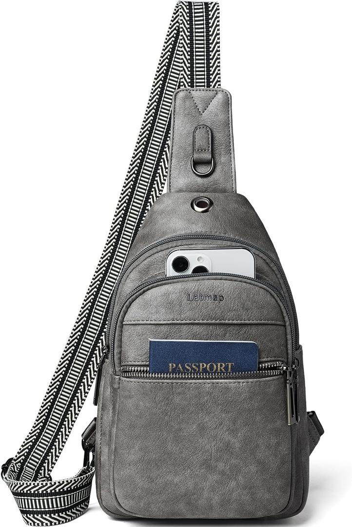 7L Sling Bag For Women Faux Leather Anti Theft Small Casual Daypack Backpack Fanny Pack Crossbody Chest Bags Purse Waterproof Dark Grey